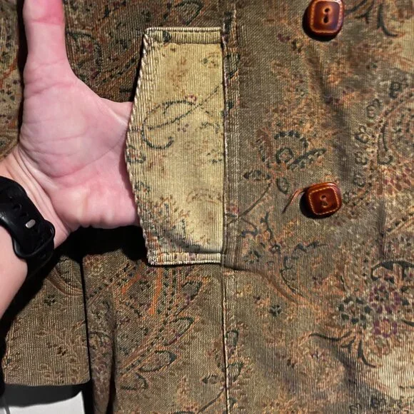 Vintage Express green paisley corduroy coat size 6 - Picture 8 of 15